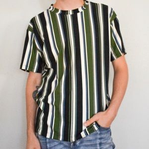 Vertical Striped Crew Neck Tee- Green